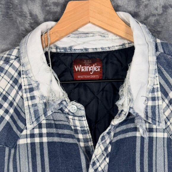 Wrangler Mens Quilted Lined Flannel Shirt Jacket XXL Blue Plaid Western Vintage - Picture 4 of 8
